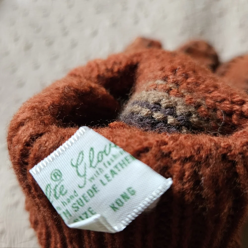 Vintage NOS Van Raalte Brown Acrylic And Leather Suede Gloves - Picture 7 of 7
